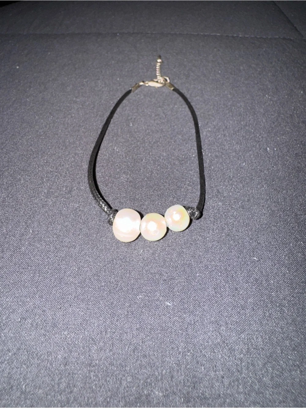 Delicate Black Cord Anklet with Pearls